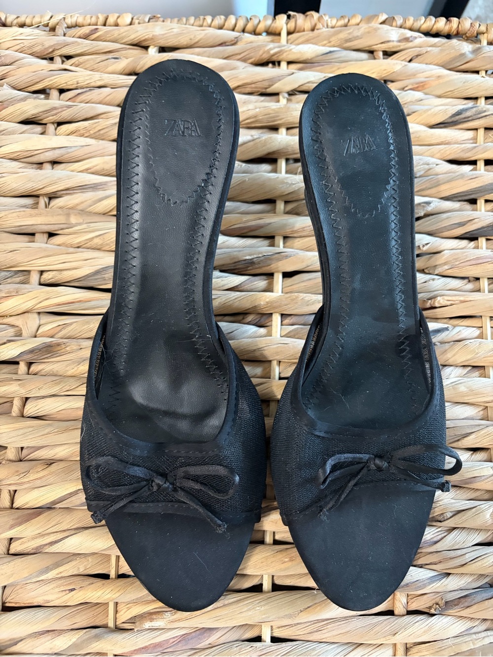 Zara Black Bow Slip-On Mules - Women's Open-Back Heels